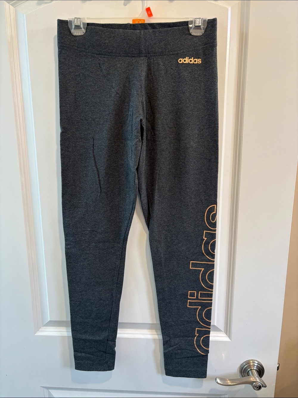 adidas Dark Gray Leggings with Gold Logo Detail